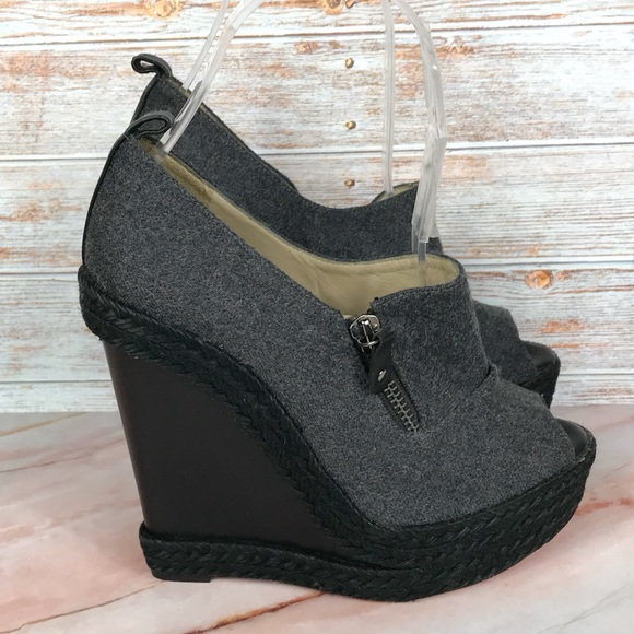 Christian Louboutin Deroba Platform Wedge Peep-toe Gray Espadrille - Picture 4 of 13